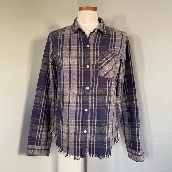 Current/Elliott Plaid Button down shirt fringe bottom NWT size 2 - Picture 1 of 5